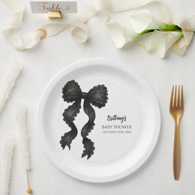 Black Bow Baby Dusche Coquette Ribbon Pappteller (Hochzeit)