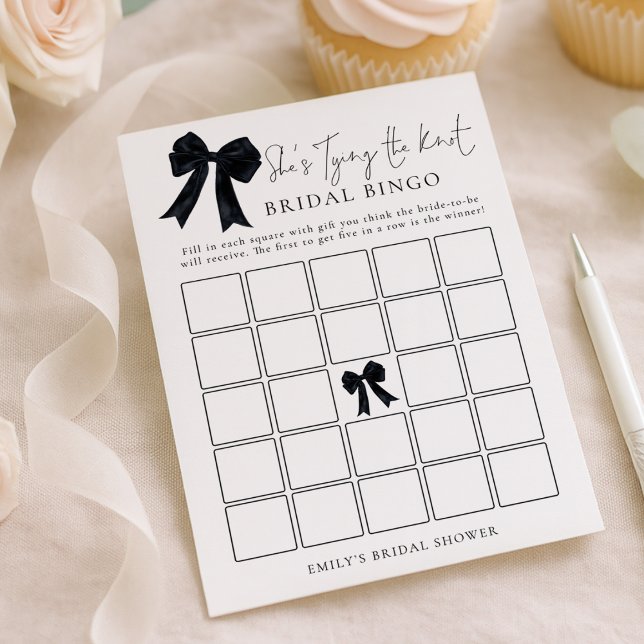Black Bow Bingo Bridal Shower Game Card Einladung (Von Creator hochgeladen)