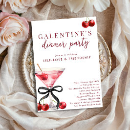 Black Bow Cherry Martini Galentines Dinner Party Einladung
