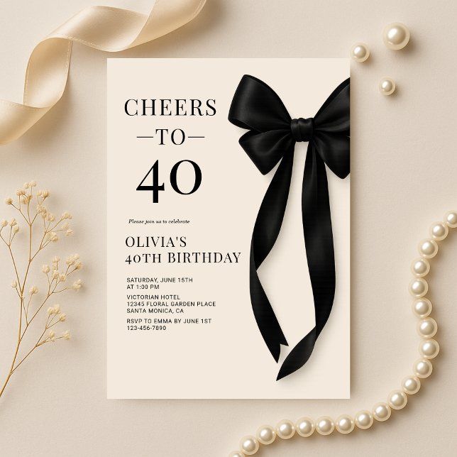Black Bow Coquette 40. Geburtstag Einladung (Von Creator hochgeladen)