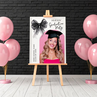 Black Bow Coquette Graduation Party Photo Sign Poster