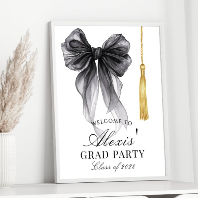 Black Bow Coquette Graduation Party Welcome sign Poster (Von Creator hochgeladen)