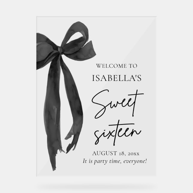 Black Bow Coquette Sweet 16 Anniversaire Bienvenue (Recto)