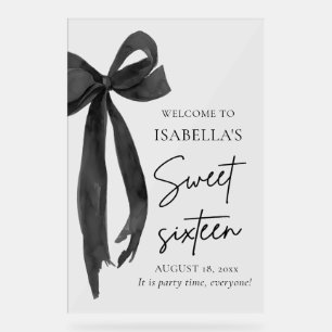 Black Bow Coquette Sweet 16 Geburtstag Willkommen Acrylschild