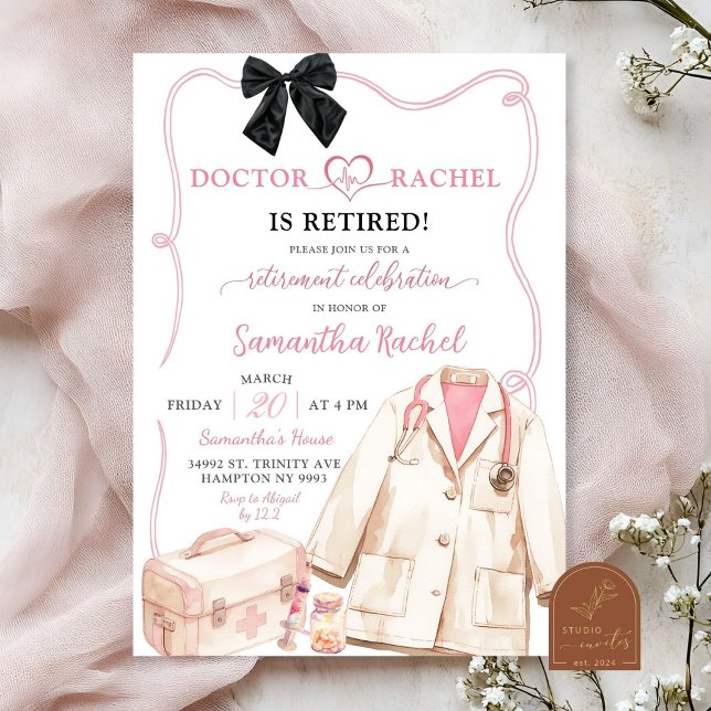 Black Bow Doctor Retirement Party Einladung (Von Creator hochgeladen)