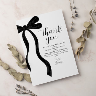 Black Bow First Birthday Coquette Thank You Card Dankeskarte