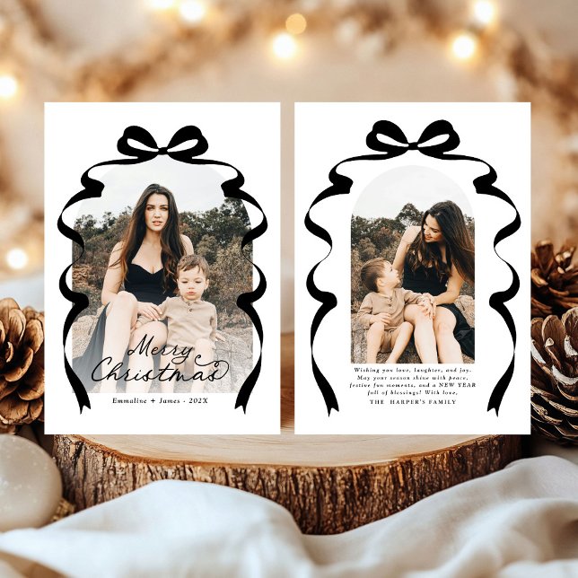 Black Bow Foto Frohe Weihnachtsgeschichte Feiertagskarte (Von Creator hochgeladen)