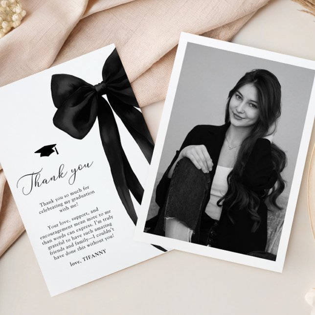 Black Bow Graduation Dankeskarte (Von Creator hochgeladen)