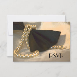 Black Bow Krawatte and White Pearls Wedding RSVP C