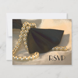 Black Bow Krawatte and White Pearls Wedding RSVP C
