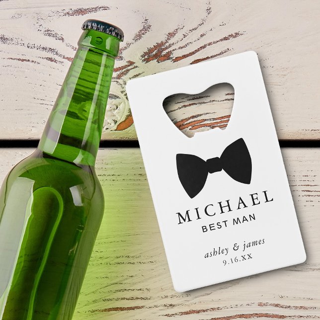 Black Bow Krawatte Trauzeuge Personalisiert Hochze Geldbeutel Flaschenöffner (Black Bow Tie Best Man Personalized Wedding Credit Card Bottle Opener)