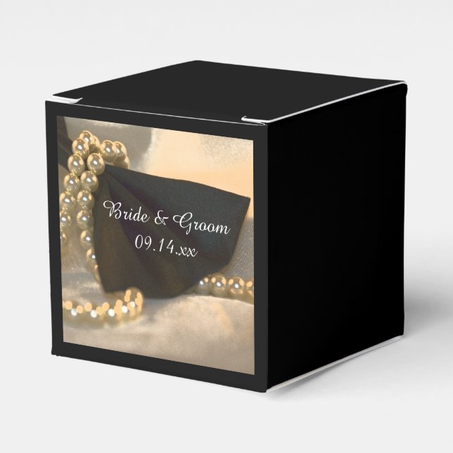 Black Bow Krawatte und White Pearls Hochzeit Geschenkschachtel (Vorderseite)