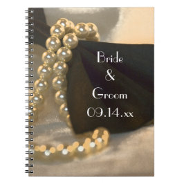 Black Bow Krawatte und White Pearls Hochzeit Notizblock