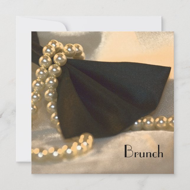 Black Bow Krawatte und White Pearls Post Wedunch B Einladung (Vorderseite)