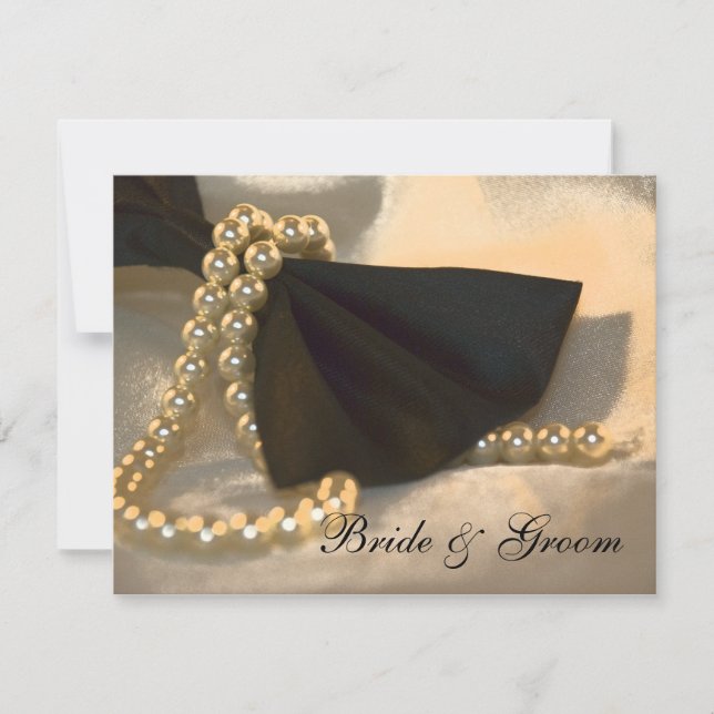 Black Bow Krawatte White Pearls Verlobung Ankündig Ankündigung (Vorderseite)
