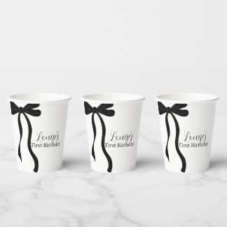 Black Bow Minimalist 1st Birthday Party Pappbecher