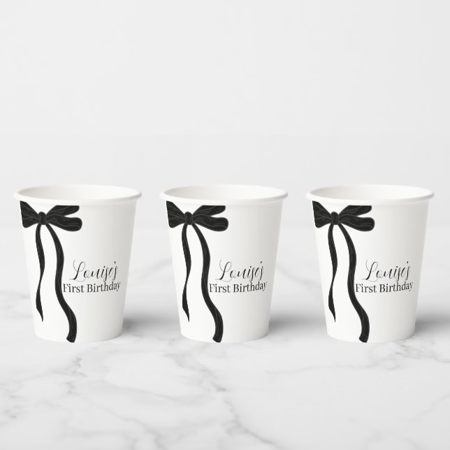 Black Bow Minimalist 1st Birthday Party Pappbecher (Multi)