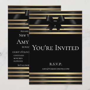 Black Bow Museum Gold Stripes Invitation officiell