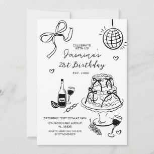 Black Bow Party Girls Night 21. Geburtstag einlade Einladung