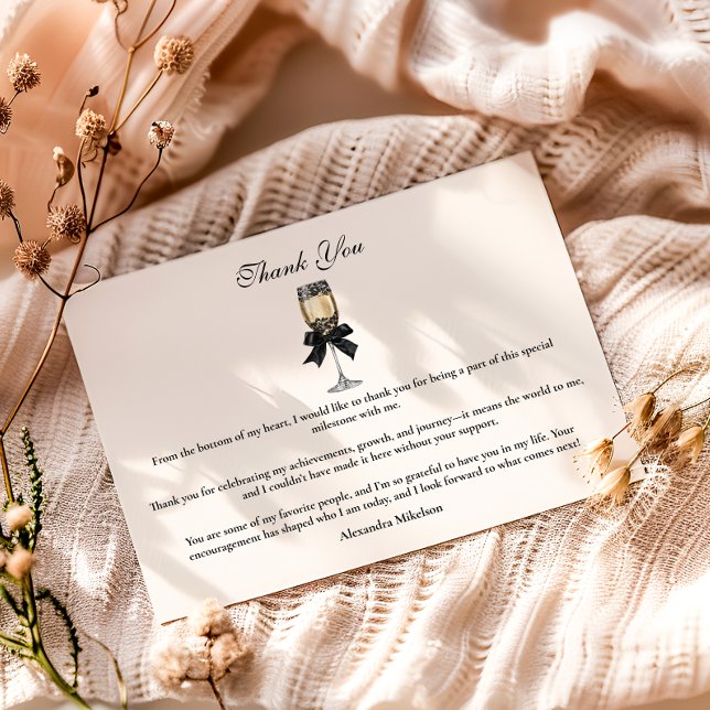 Black Bow Pearl Champagne Graduation Dankeskarte (Von Creator hochgeladen)