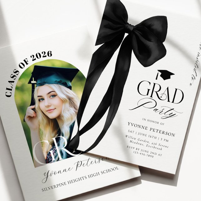 Black Bow Photo Graduation Invitation (Créateur téléchargé)
