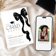 Black Bow Photo Graduation Party Invitation