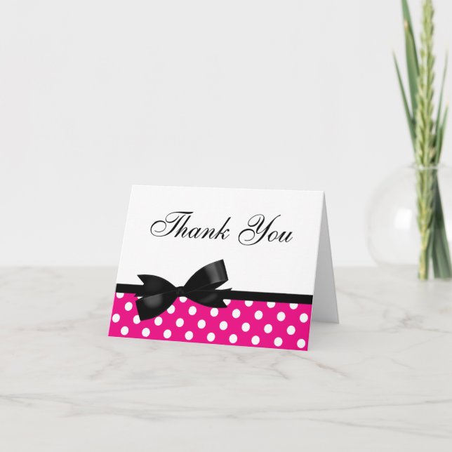 Black Bow Pink Polka Dots Danke (Vorderseite)