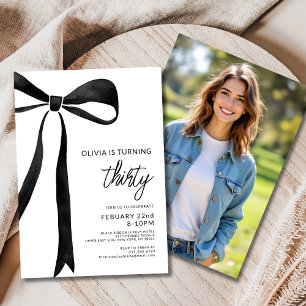Black Bow Ribbon Birthday Foto Party Einladung