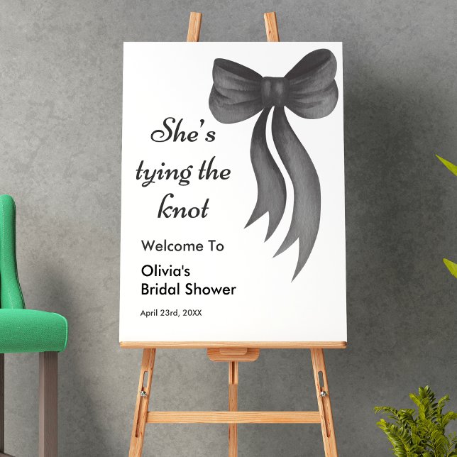Black Bow She's Tying the Knot Bridal Shower  Poster (Black Bow She's Tying the Knot Bridal Shower Welcome Sign )