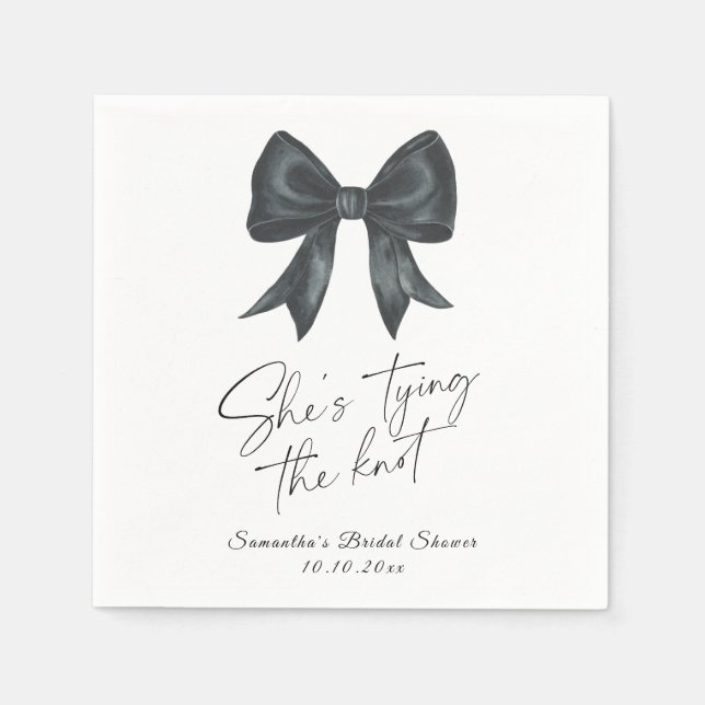 Black Bow She's tying the knot Bridal Shower Serviette (Vorderseite)