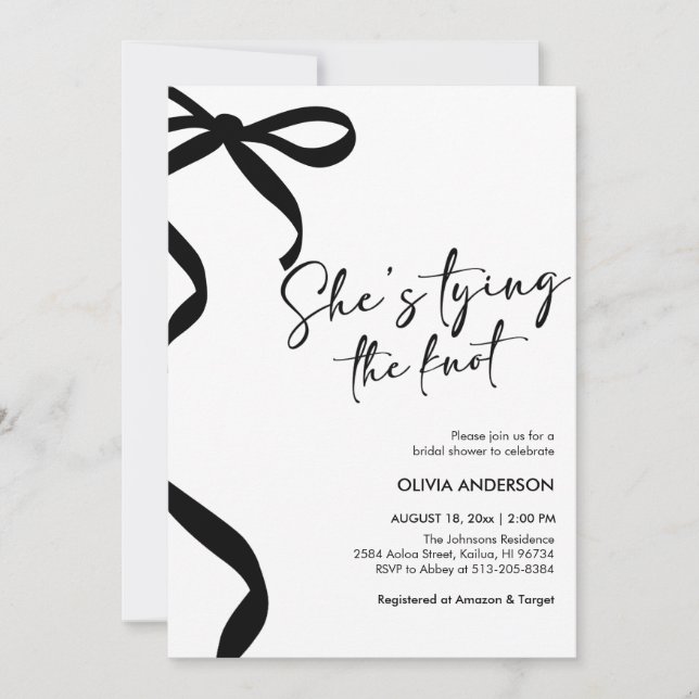 Black Bow Sie bindet das Brautparty des Knotens Einladung (Vorderseite)
