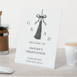 Black Bow Tassel Graduation Party Welcome Sockelschild