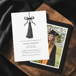 Black Bow Tassel Modern College Graduation Photo Einladung