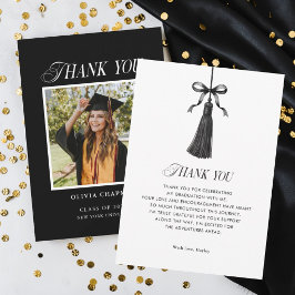 Black Bow Tassel Modern Graduation Party Photo Dankeskarte