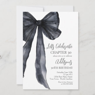 Black Bow Thirtieth 30th Birthday Party Invitation Einladung
