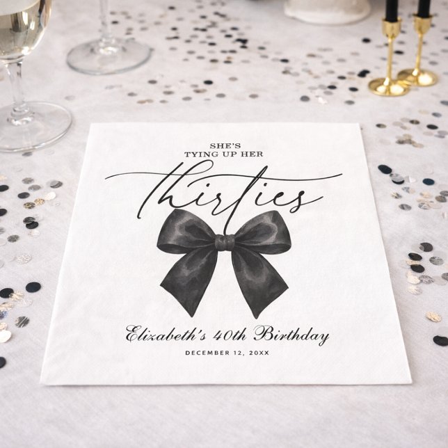 Black Bow Tying Up Her Thirties 40th Birthday Serviette (Black Bow Tying Up Her Thirties 40th Birthday Napkins)