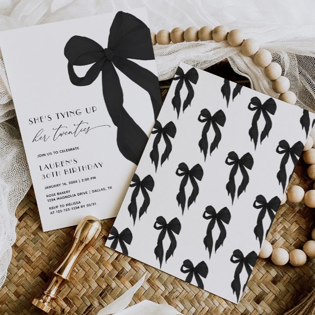 Black Bow Tying Up Her Twenties 30th Birthday Einladung (Von Creator hochgeladen)
