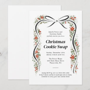 Black Bow und Poinsettias Weihnachtsfeiertag Einladung