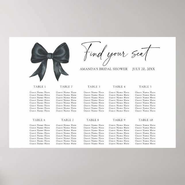 Black Bow Wedding Chart Poster (Vorne)