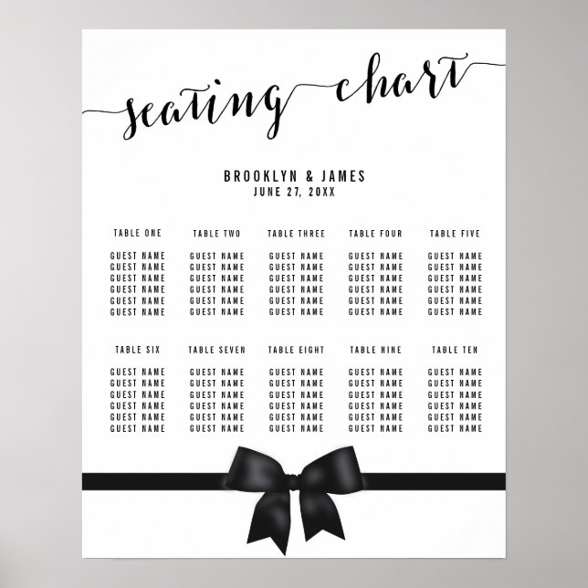 Black Bow Wedding Chart Poster 16x20 (Vorne)