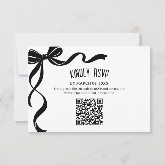 Black Bow Wedding QR code Response Insert RSVP Karte (Vorderseite)