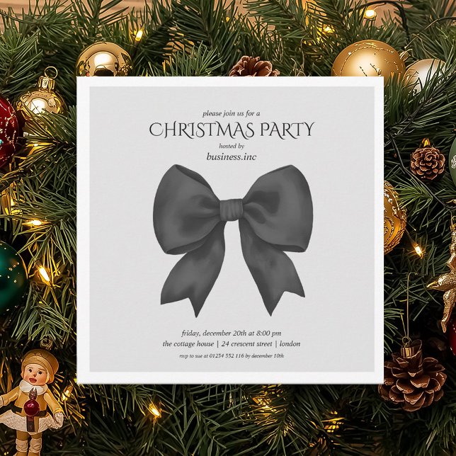 Black Bow Weihnachtsfeier Einladung (Corporate Black Bow Christmas Holiday Party Invitation)