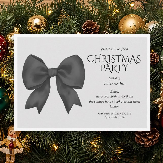 Black Bow Weihnachtsfeier Einladung (Corporate Black Bow Christmas Holiday Party Invitation)