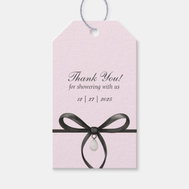 Black Bow With Pearl Old Money Style Bridal Shower Geschenkanhänger (Vorderseite)