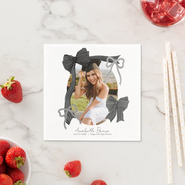 Black Bows Photo Graduation Serviette (Beispiel)