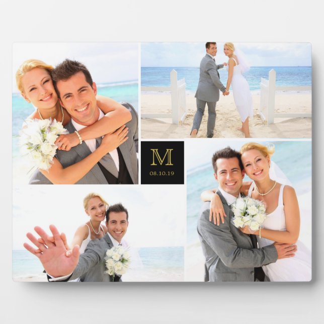 Black Box Timeless Monogram Wedding Foto Easel Fotoplatte (Vorderseite)