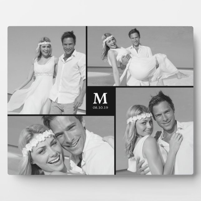 Black Box Timeless Monogram Wedding Foto Easel Fotoplatte (Vorderseite)