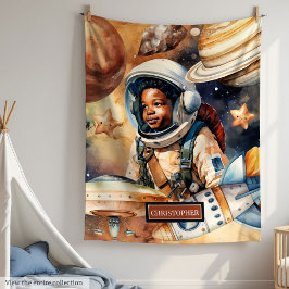 Black Boy Astronaut Blanket Weltraumgeschenk Fleecedecke