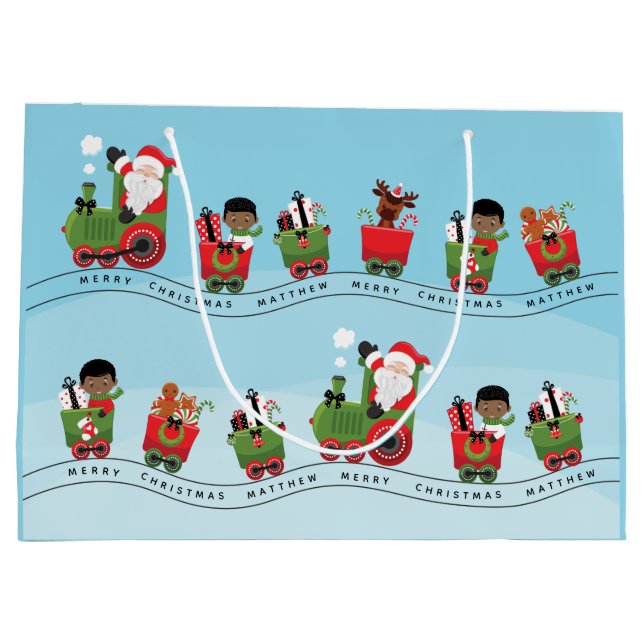 Black Boy auf Weihnachtszug Große Geschenktüte (Rückseite)