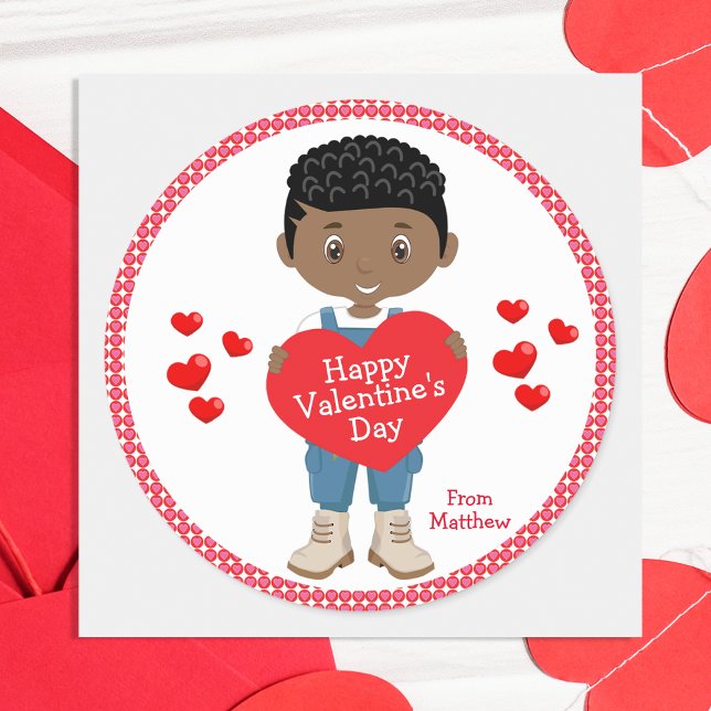 Black Boy Happy Valentine's Day Runder Aufkleber (Von Creator hochgeladen)